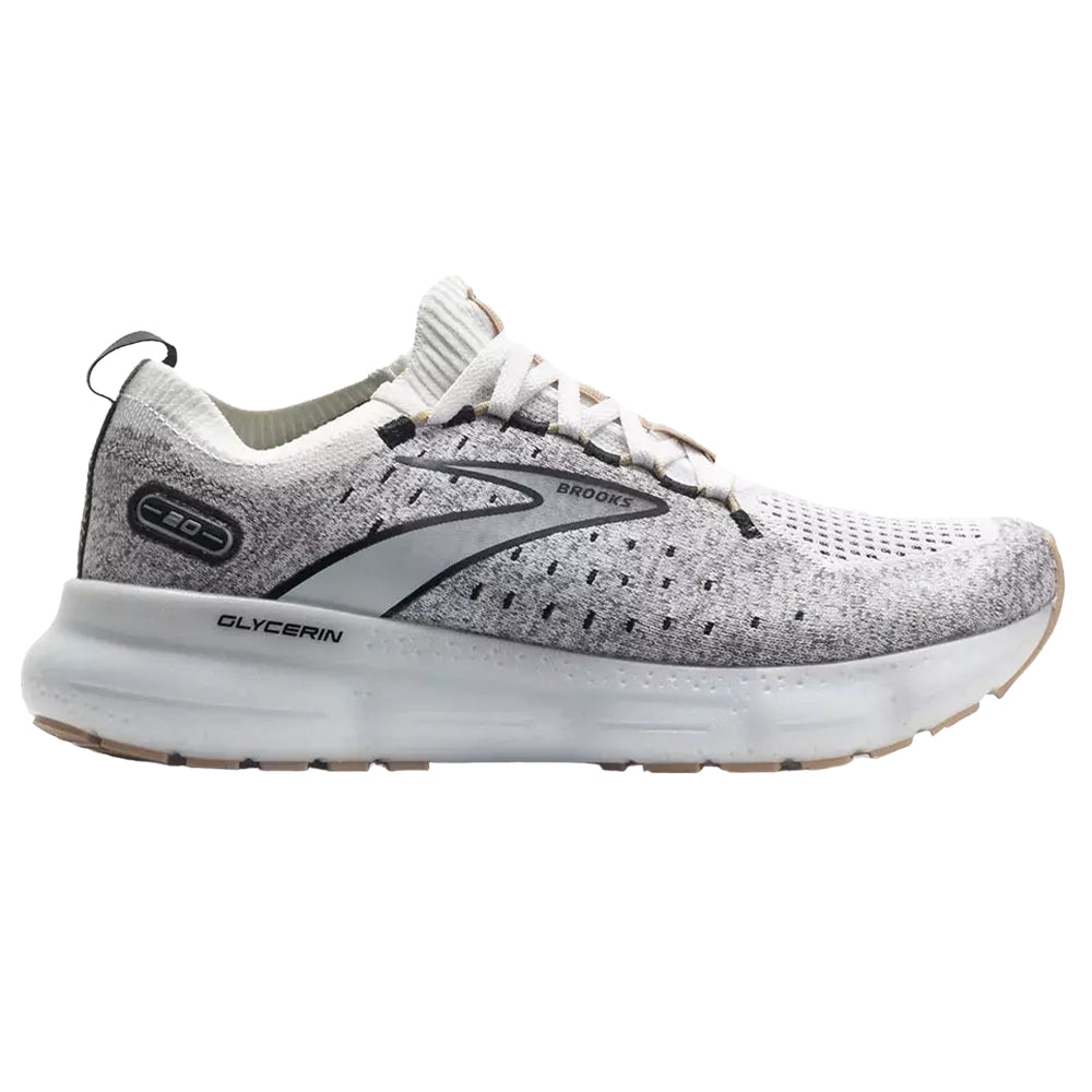 Women's Brooks Glycerin StealthFit 20, White/Black/Cream, 10.5 B Medium