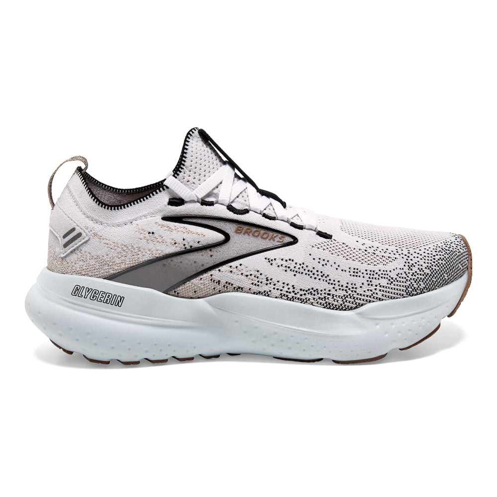Women's Brooks Glycerin StealthFit 21, White/Grey/Black, 8 B Medium