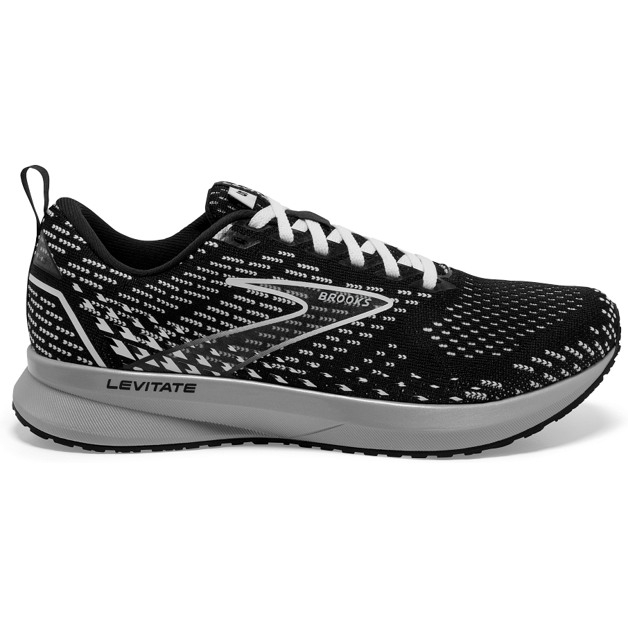 Women's Brooks Levitate 5, Black/Grey/White, 6.5 B Medium