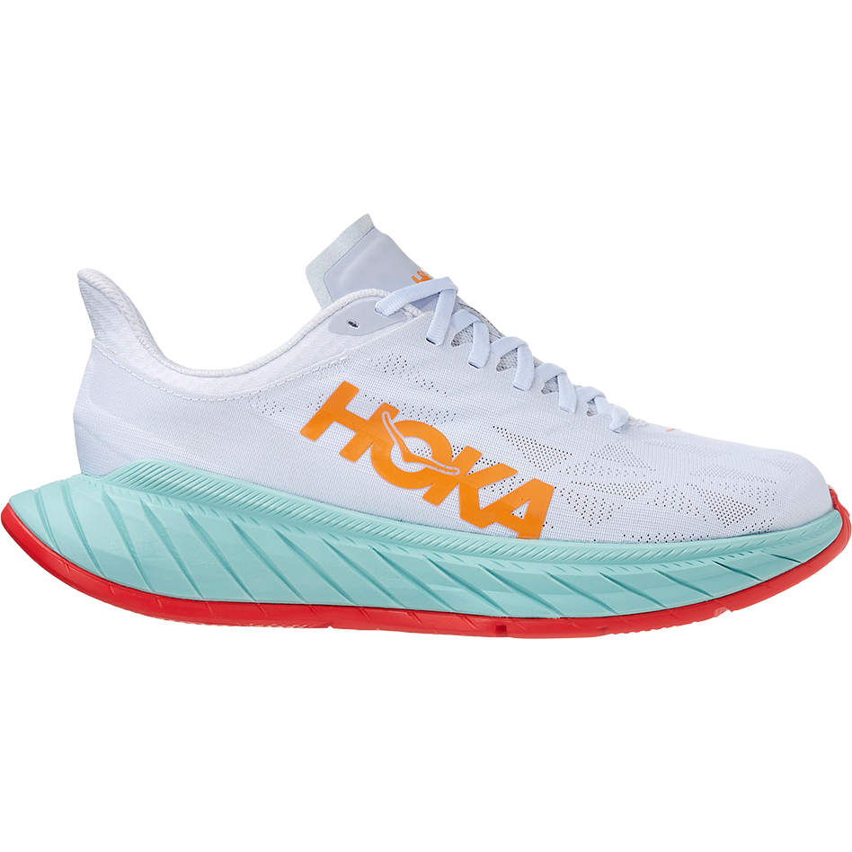 Women's Hoka One One Carbon X 2, White/Blazing Orange, 7.5 B Medium