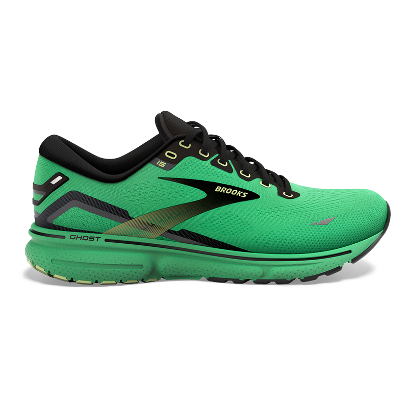 Men's Brooks Ghost 15, Green/Black/Sharp Green, 9 D Medium