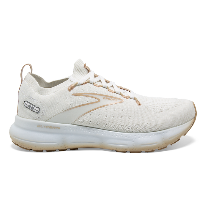 Women's Brooks Glycerin StealthFit 20, White/Khaki, 11 B Medium