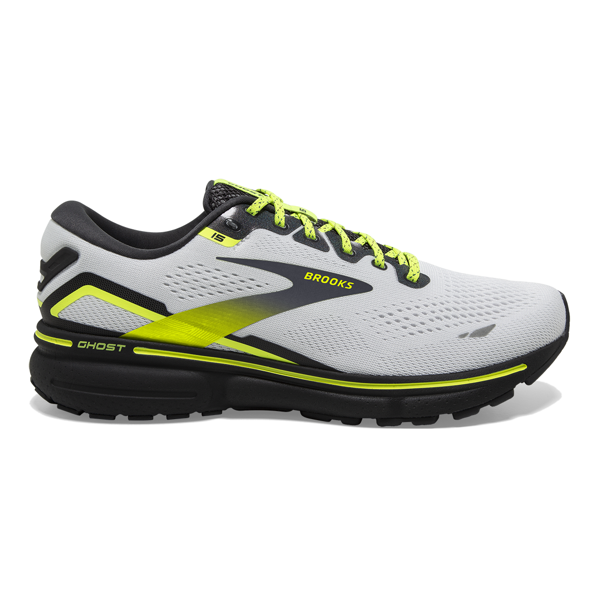 Women's Brooks Ghost 15, White/Ebony/Nightlife, 8.5 B Medium
